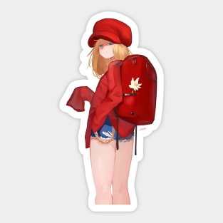 Red Backpack Girl Sticker